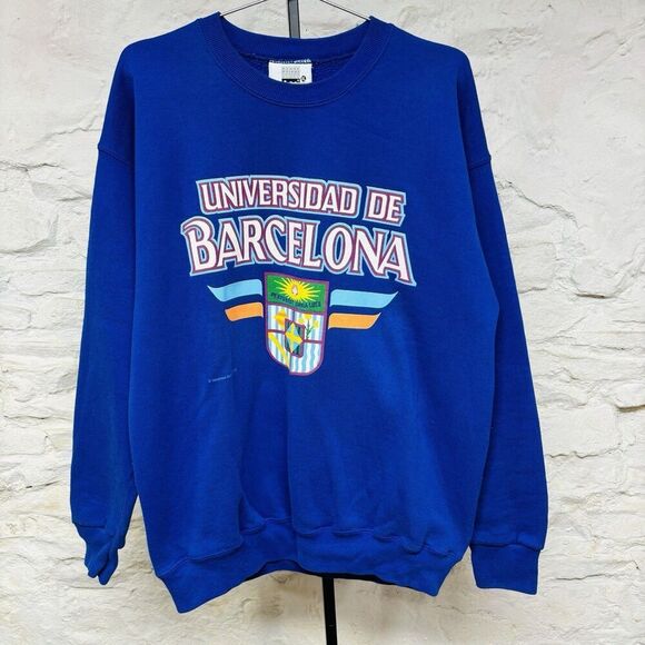Vtg 90s Barcelona University 1842 Crewneck Sweatshirt Pullover Heavyweight XL - Picture 1 of 8